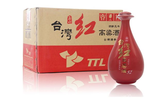52度红瓷瓶台湾玉山红高粱酒五年陈酿一箱图片